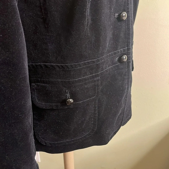 Talbots Velvet Black Ruffle Accent back Long Sleeve bubble buttons Blazer Jacket - Picture 15 of 17